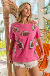 BiBi Game Day Sequins Patched Half Sleeves Top OutfitFlow
